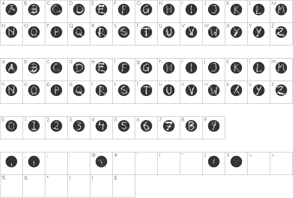 InkAlphabetRRings font character map preview