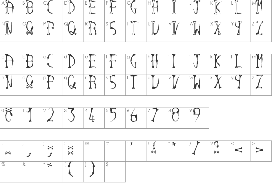 inkandbones font character map preview
