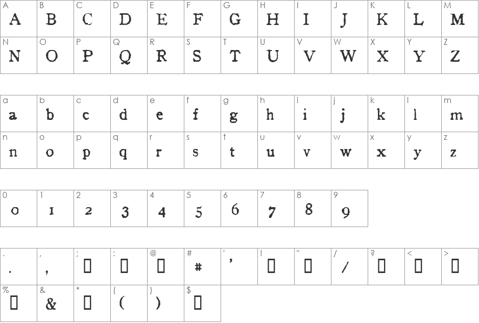 InKanji font character map preview