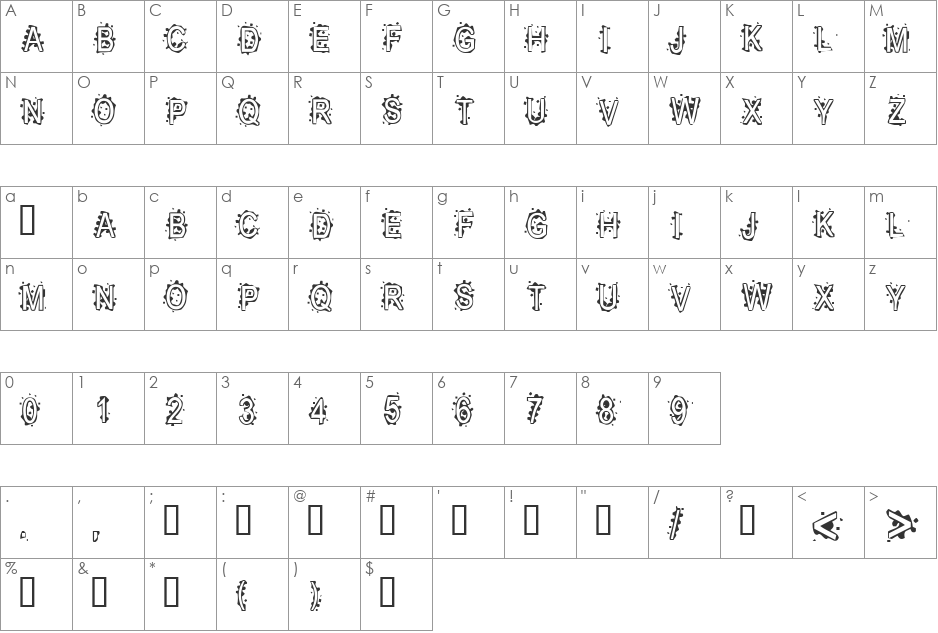 Inkblot Baby font character map preview