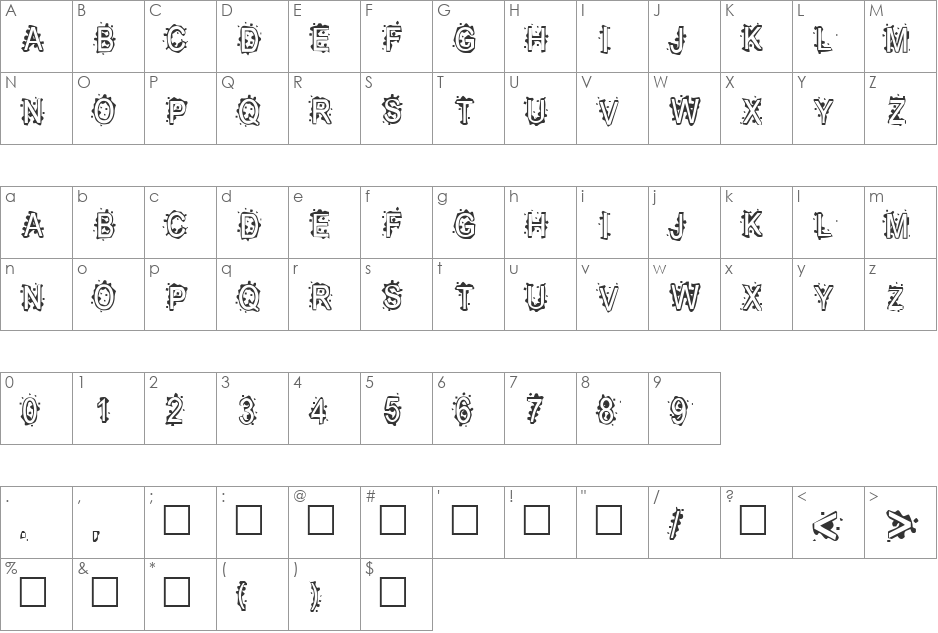 Inkblot Baby font character map preview