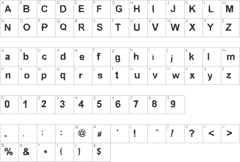 Inked font character map preview