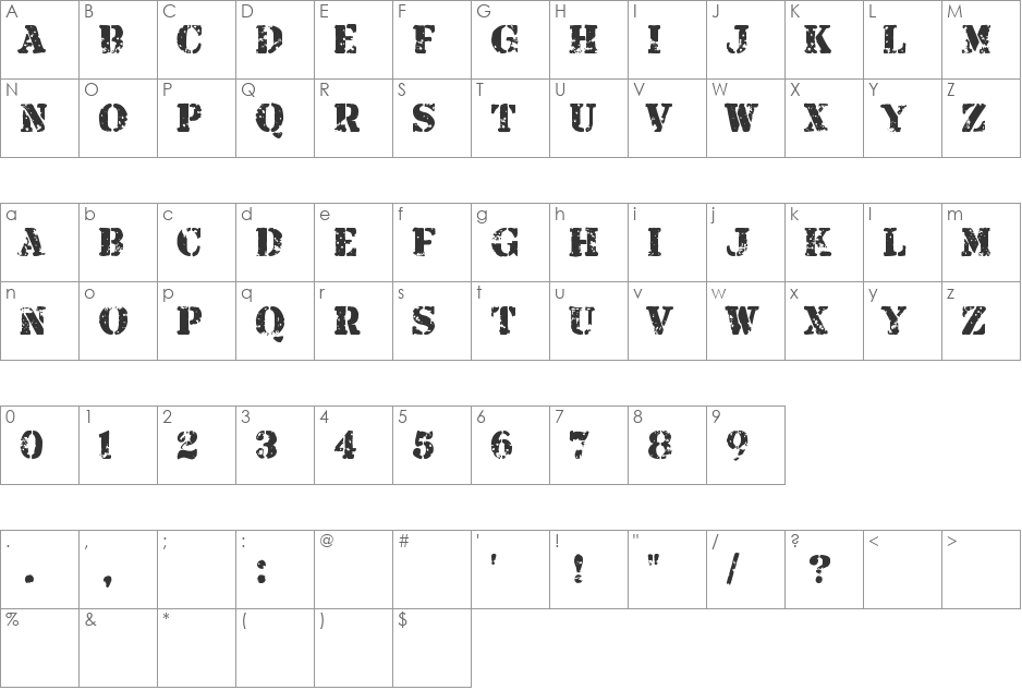 Armalite Rifle font character map preview