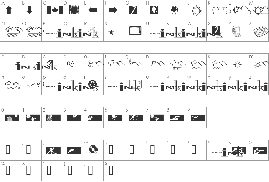 InkFontDingbats font character map preview