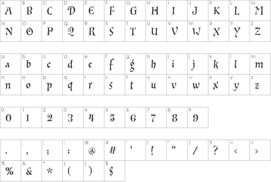 InkPot font character map preview