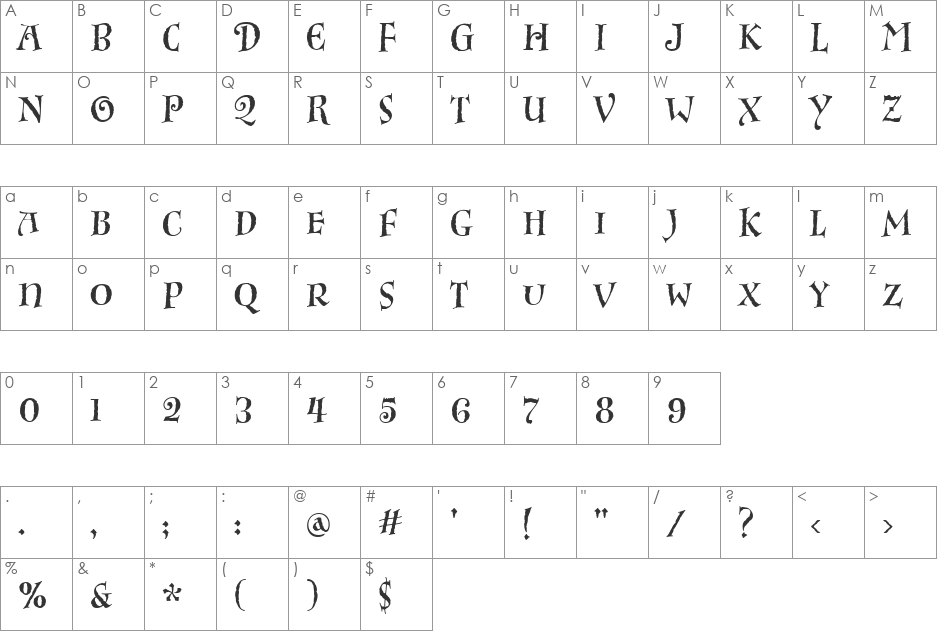 InkPotFitCaps font character map preview