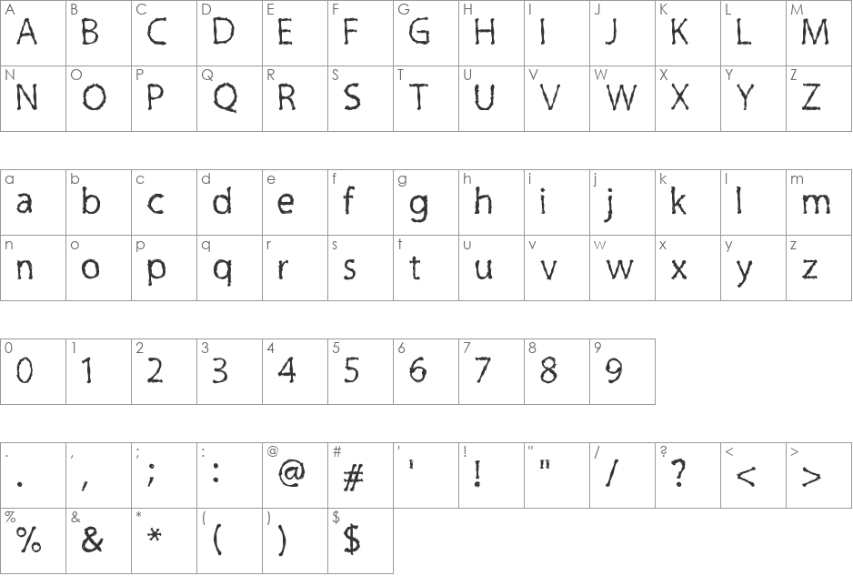Inky Cre font character map preview