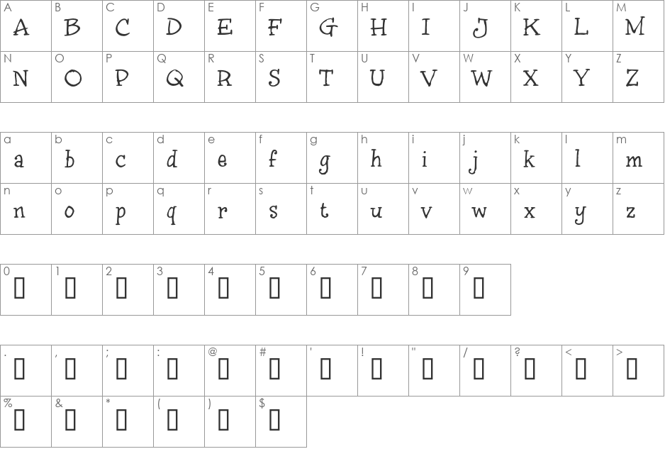InkyDoo_Serif_TRIAL font character map preview