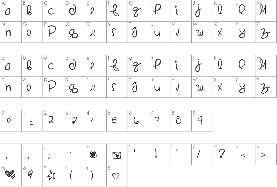 InMyDreams font character map preview