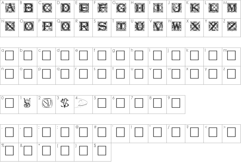 Innisfere font character map preview