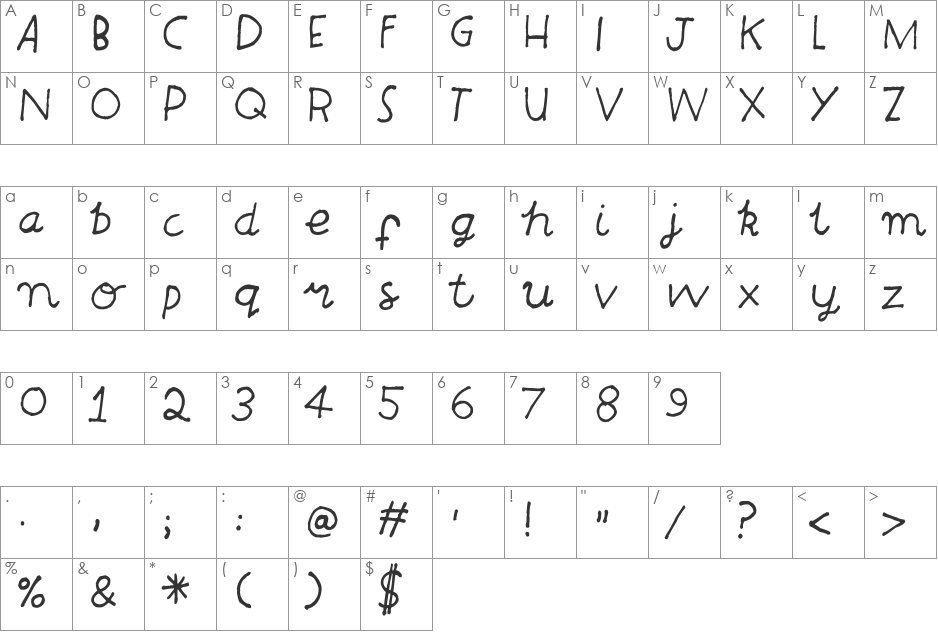 Innocent font character map preview
