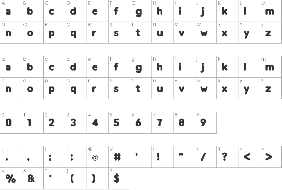 Insaniburger Lowerized font character map preview
