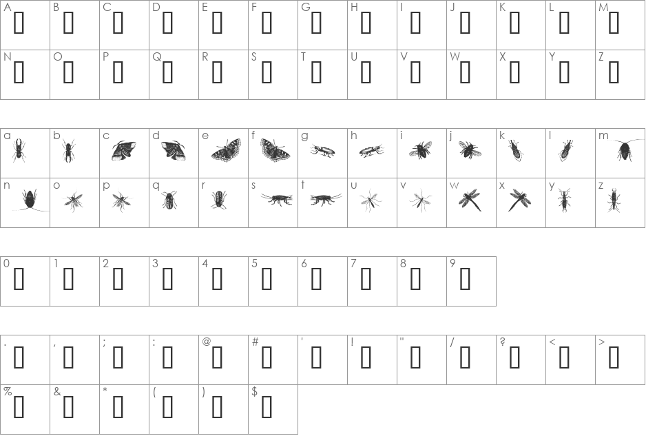 insects one font character map preview