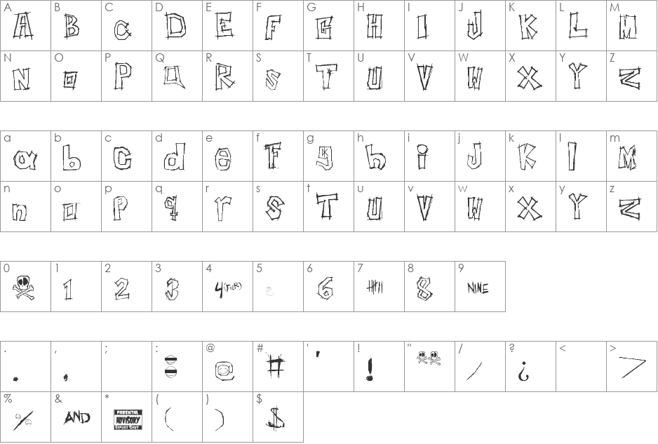 Insert your name here font character map preview