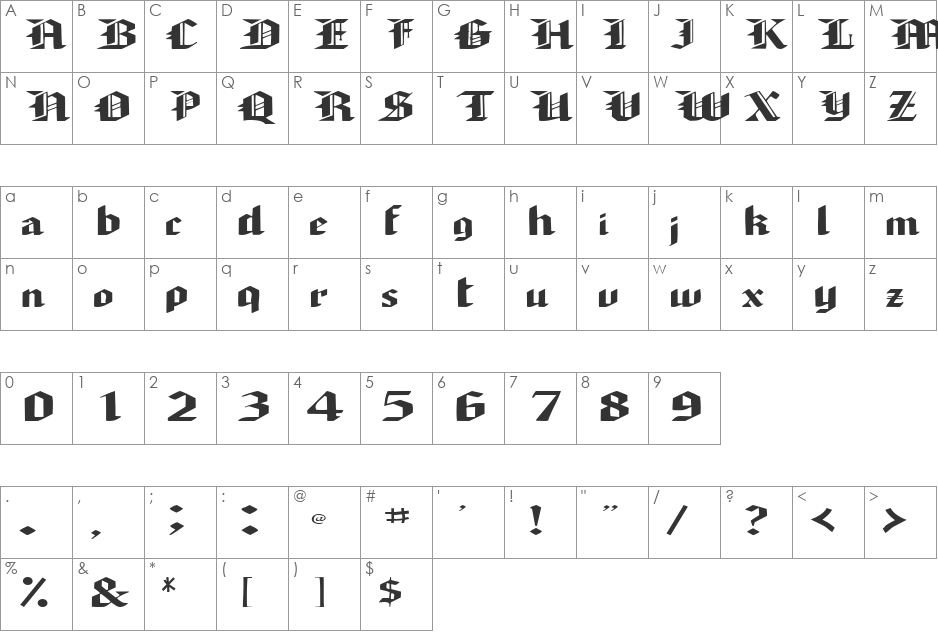 ArmedaSSK font character map preview