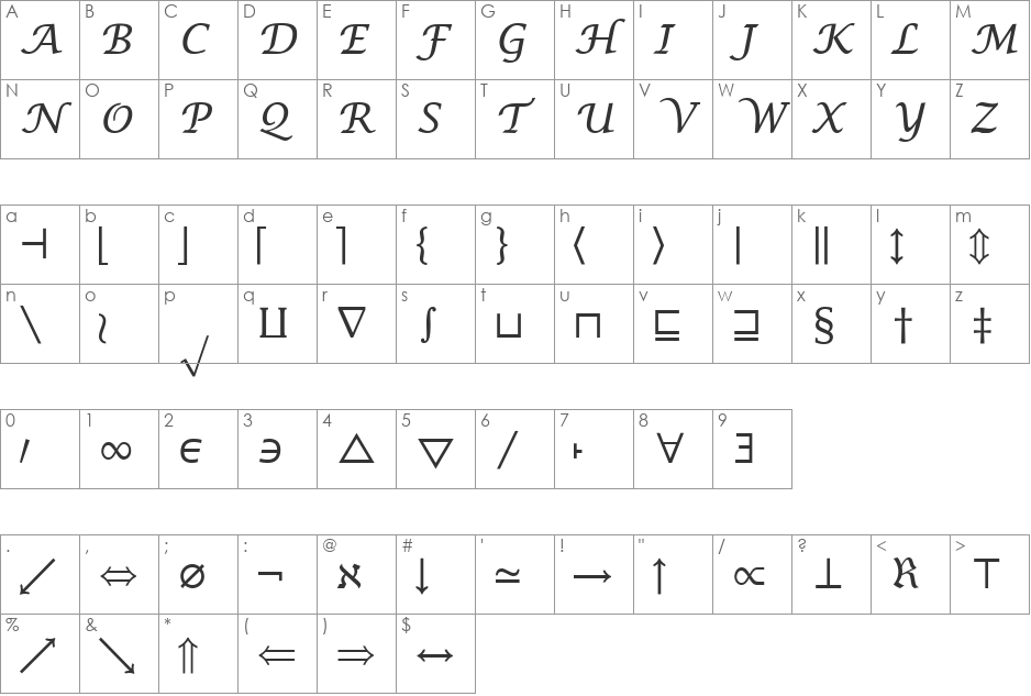 Insight Math Symbol SSi font character map preview