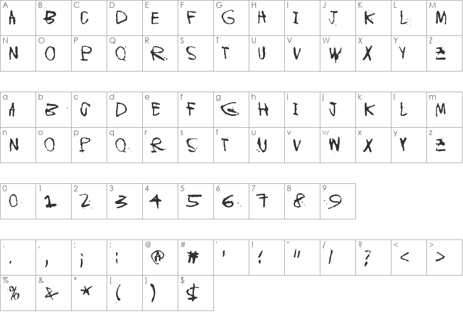 Instant Karma font character map preview