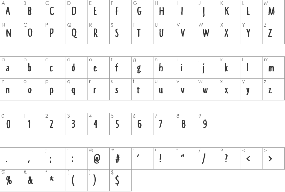 Instant Nirvana font character map preview
