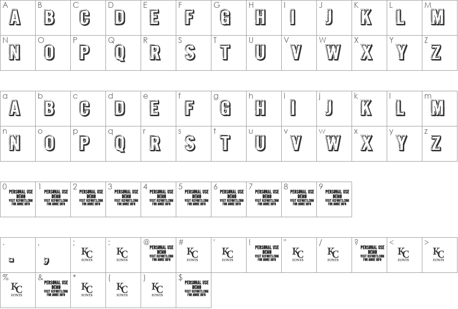 Intaglio DEMO font character map preview