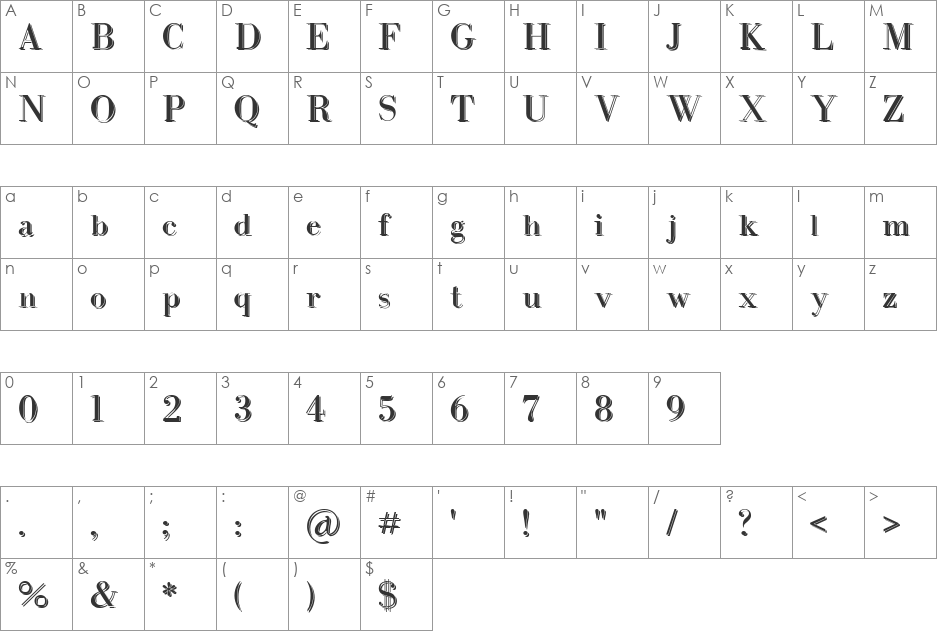 IntellectaBodoned Two font character map preview