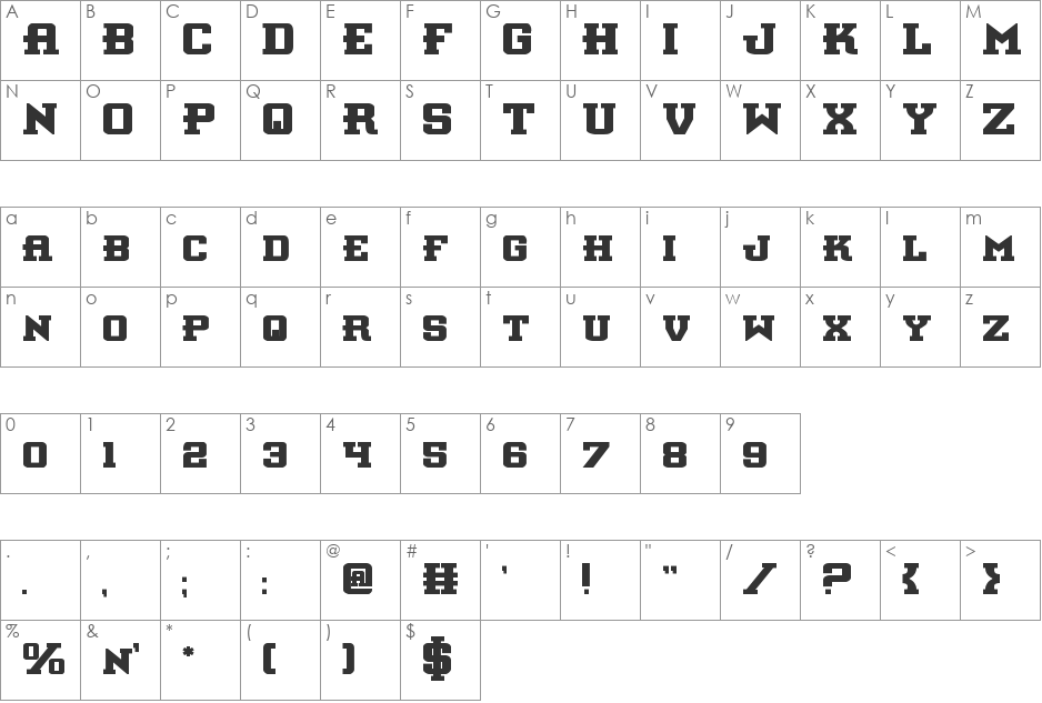 Interceptor Bold font character map preview
