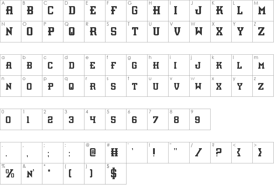 Interceptor Condensed font character map preview