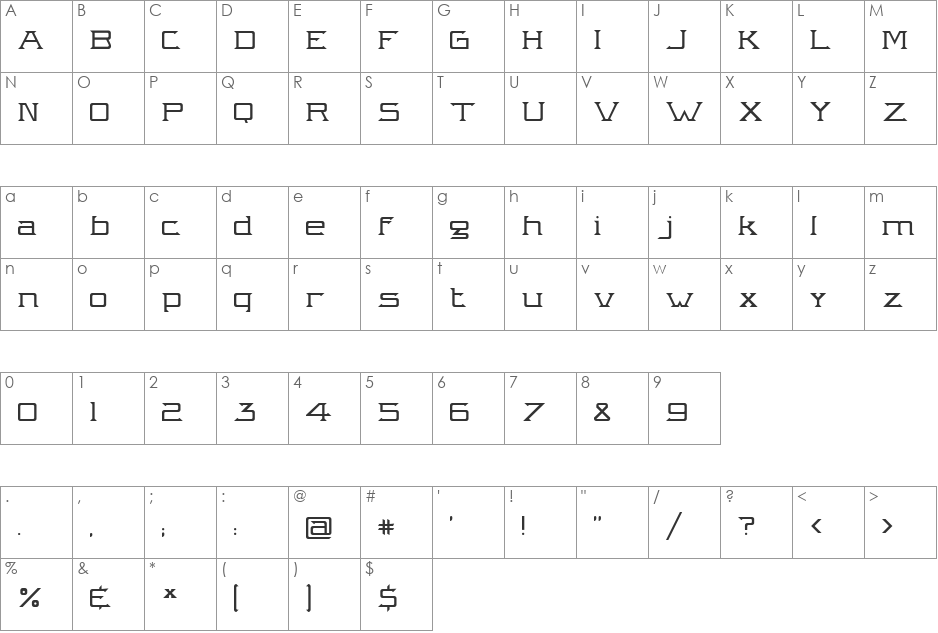 Intergalactik Airlines font character map preview