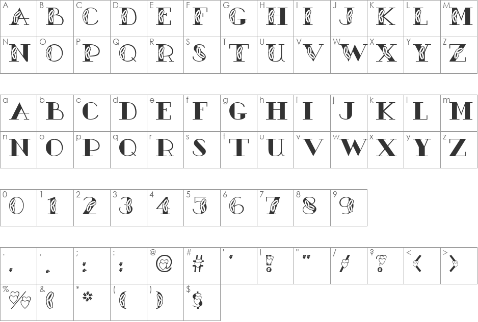 AC3-WeddingBands font character map preview