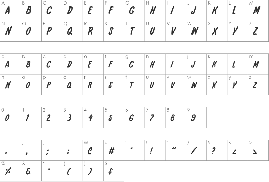International Super Hero Out font character map preview
