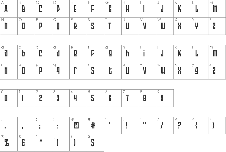 Armor Piercing 2.0 BB font character map preview