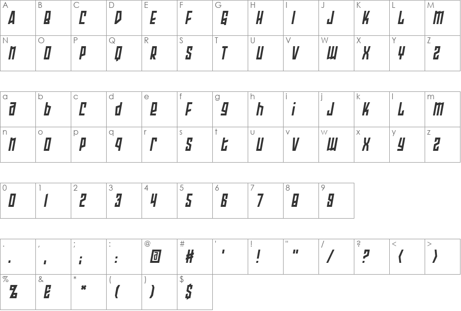 Armor Piercing 2.0 BB font character map preview