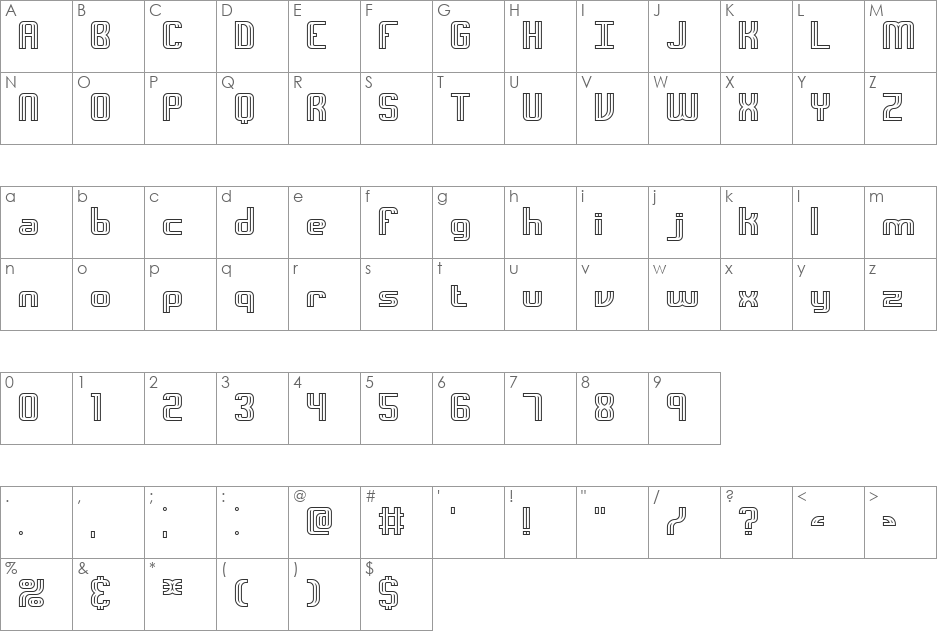 Intersect O BRK font character map preview
