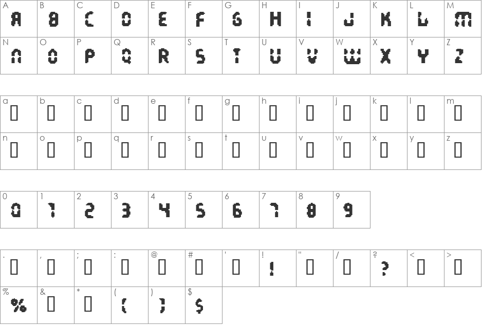 Interstellar Harddrive font character map preview