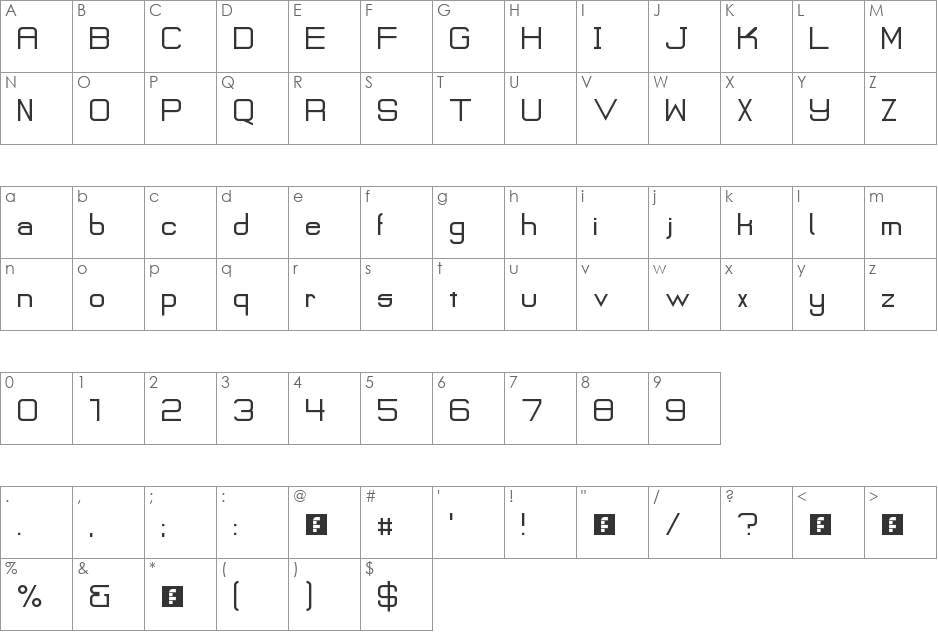 Into the Future font character map preview