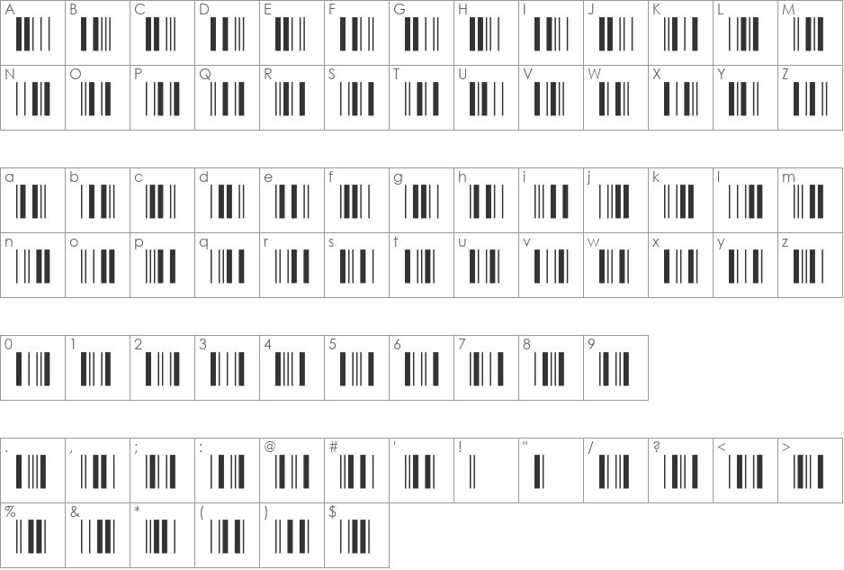 IntP12DmTt font character map preview