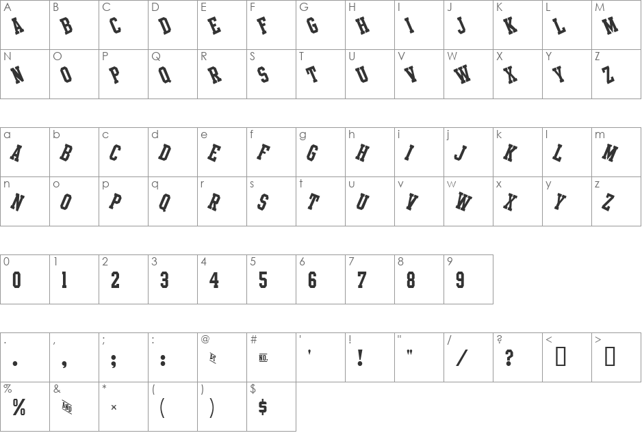 Intramural Jumbled JL font character map preview