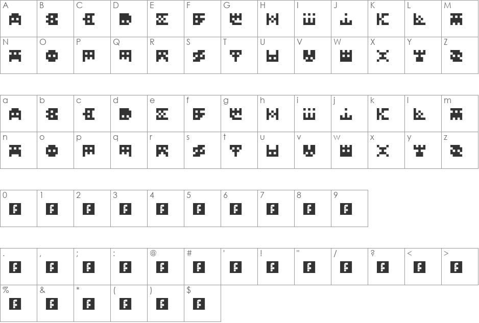 InvadeMytye font character map preview
