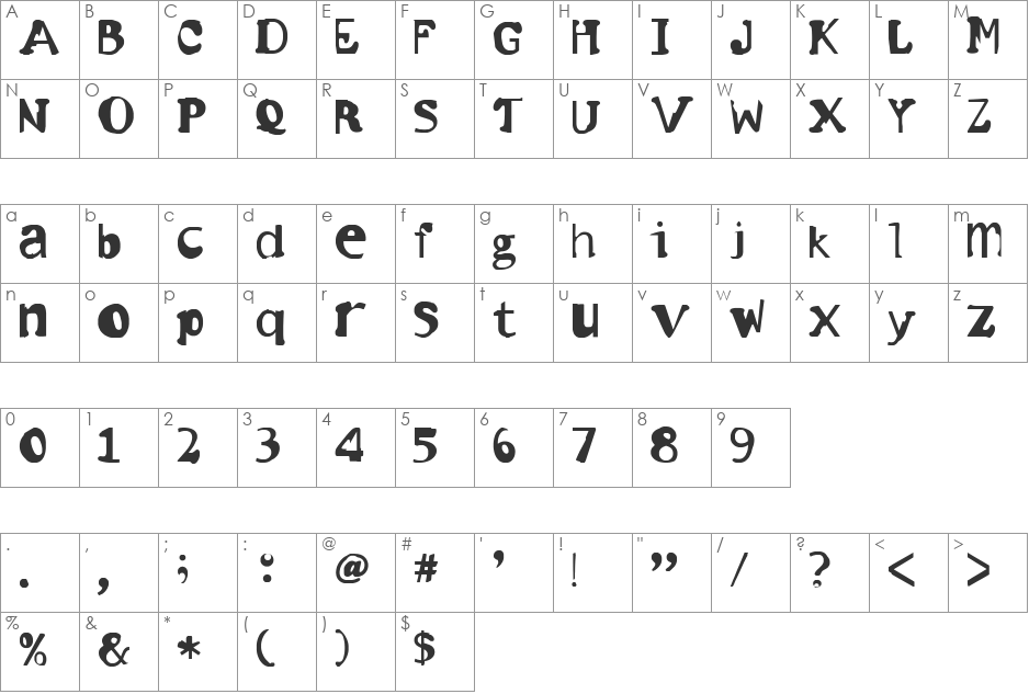 invader font character map preview