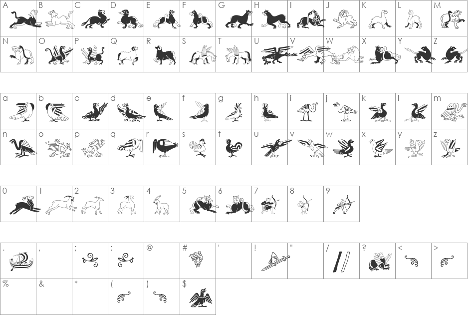 Invasion LT Animals font character map preview