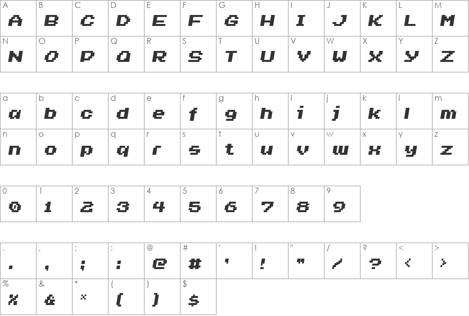 Invasion2000 font character map preview