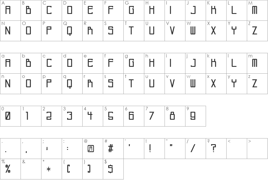 Invisble city font character map preview