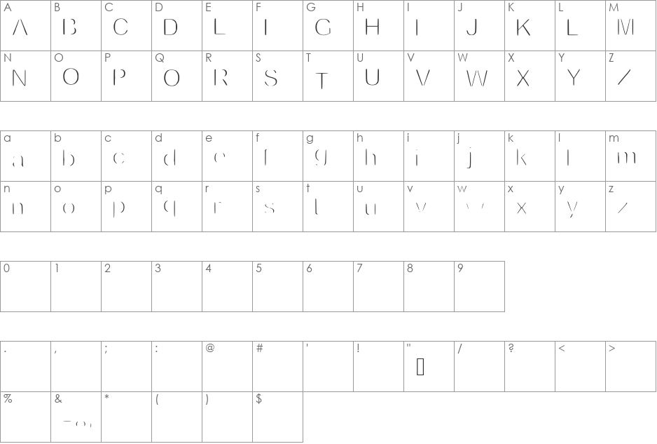 Invisible font character map preview