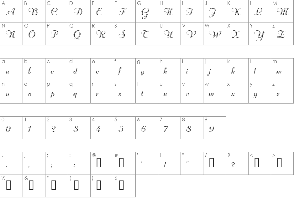 InviteEngraved font character map preview