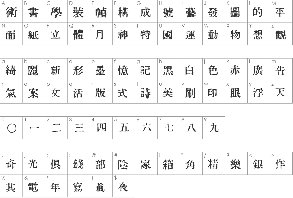 In_katakana font character map preview