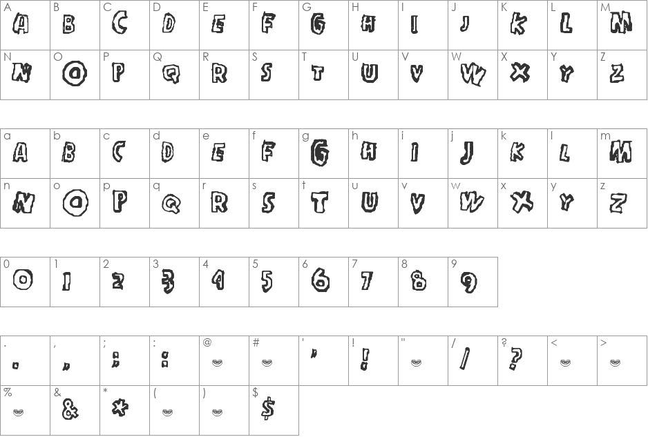 in_my_head font character map preview