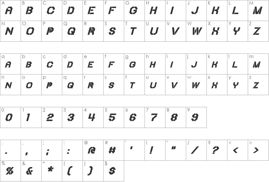 Iori font character map preview