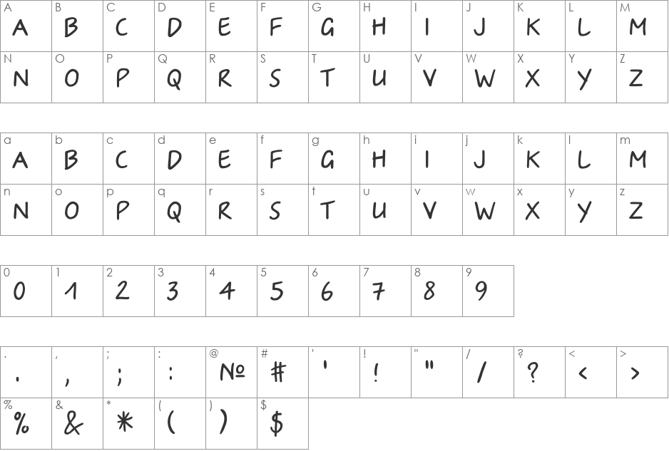 IrinaC font character map preview