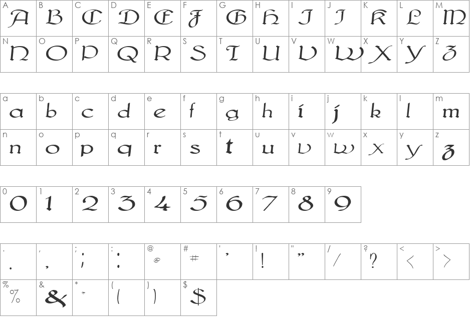 IrishSaddle font character map preview