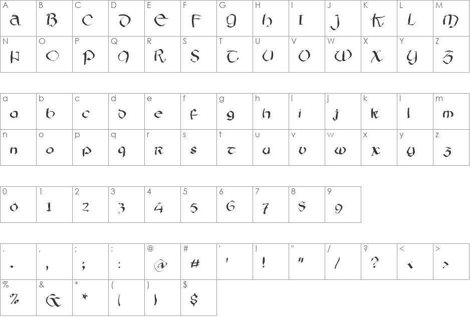 IrishSketchesFS font character map preview