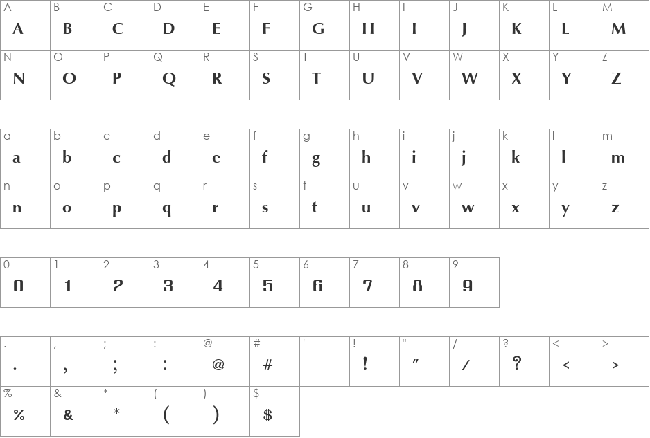IrisUPC font character map preview